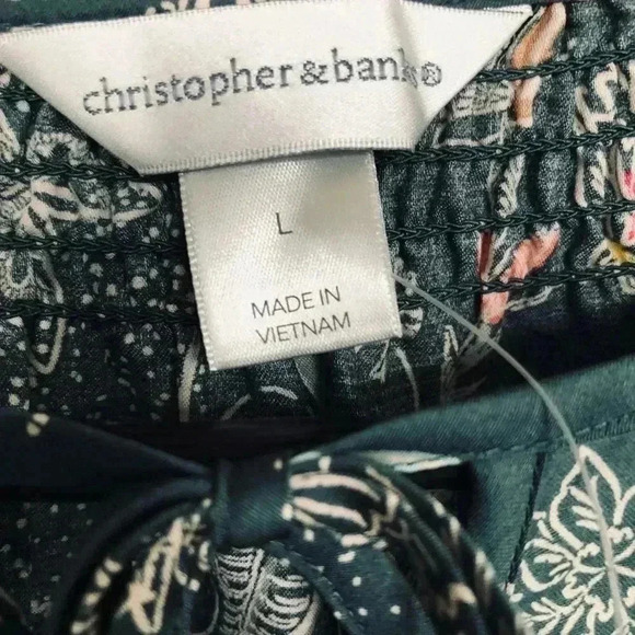 Christopher & Banks 3/4 sleeve, scoop sheered v-neck tie,floral blouse - Picture 7 of 7